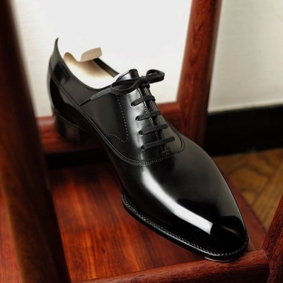 Men's handmade black leather office formal lace up shoes - Thumbnail 1
