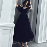 Black tulle tea length prom dress - Thumbnail 1