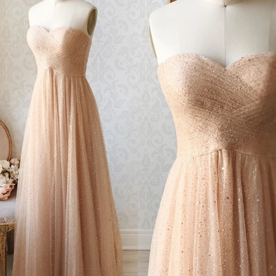 Shiny sequins strapless champagne long prom dresses, champagne formal dresses, sparkly evening dresses - Thumbnail 5