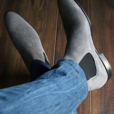 Decent new customize grey suede handmade chelsea men formal shoes