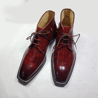 Men,s Burgundy Hand Panted Leather Ankle Boots. Men Dress Formal Fashion Boot - Thumbnail 1