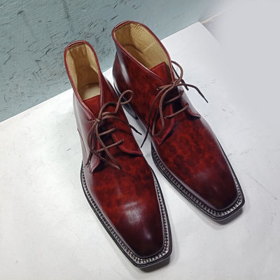 Men,s burgundy hand panted leather ankle boots. men dress formal fashion boot - Thumbnail 3