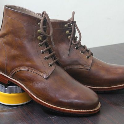 Men,s brown chukka leather ankle boots. men dress formal fashion boot - Thumbnail 2