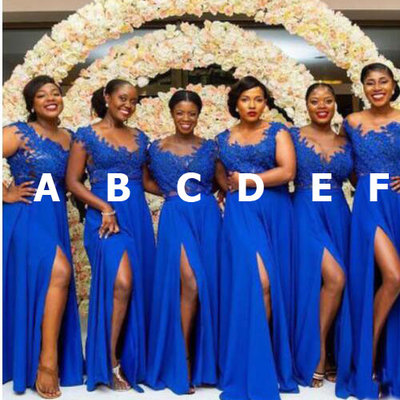Royal blue split side long bridesmaid dresses with appliques - Thumbnail 4