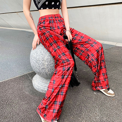 Free shipping-90s tartan suede pants - Thumbnail 3