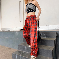 Free Shipping-90s TARTAN SUEDE PANTS - Thumbnail 1