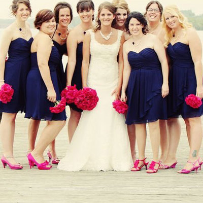 Navy blue short bridesmaid dresses for wedding beach - Thumbnail 3