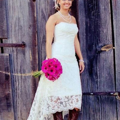 Country strapless wedding dresses bridal gown with lace - Thumbnail 3