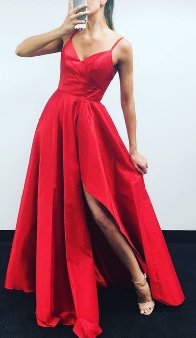 Spaghetti Straps Slit Side Prom Dresses Under 100