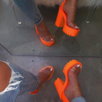 Stylish Peep Toe Transparent High Heels Sandals - Thumbnail 2