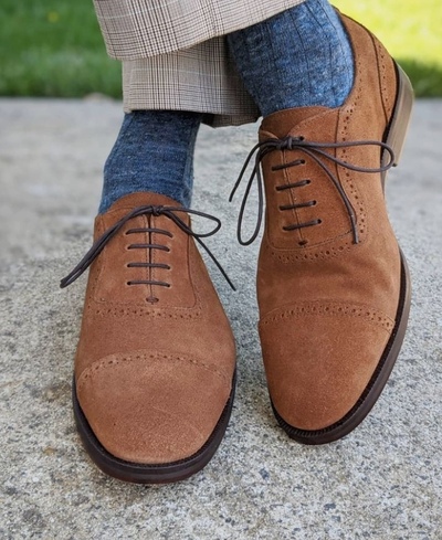 New Handmade Brown CapToe Suede Lace Up Formal Shoes