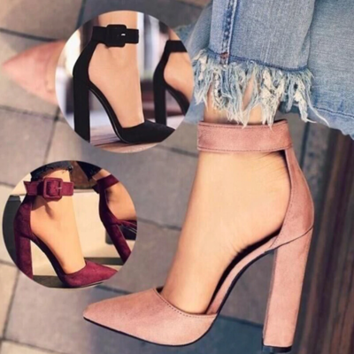 Ankle strap pointed toe high heels fashion shoes - Thumbnail 4