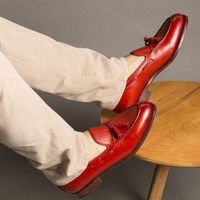 Mens Handmade Red Leather Tassels Loafer Slips Moccasins Formal Dress Shoes - Thumbnail 1