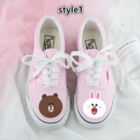 Cute bunny bear skateboard shoes hand-painted canvas shoes - Thumbnail 1