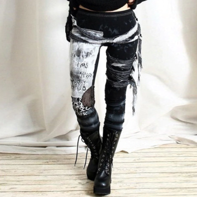  gothic vintage mesh lace up leggings - Thumbnail 2