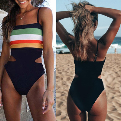 Sling stripes one-piece swimsuit beach slim swimsuit