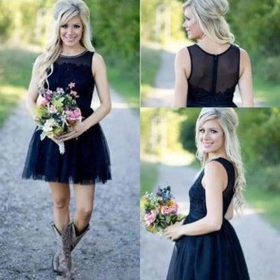 Country short bridesmaid dresses with lace - Thumbnail 3