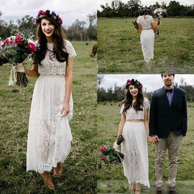 Lace two piece wedding dresses bridal gown - Thumbnail 3