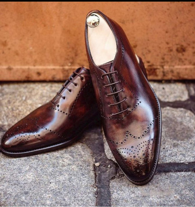 Oxford Brown Wing Tip Shoes,Men Handmade Dress Formal Shoes,New Brown Shoes