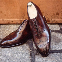 Oxford Brown Wing Tip Shoes,Men Handmade Dress Formal Shoes,New Brown Shoes - Thumbnail 1