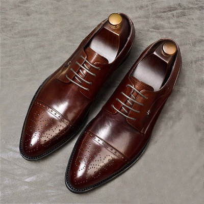 Professional burgundy color luxury wears blucher sterling leather men shoes - Thumbnail 1