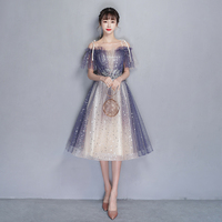 Blue tulle sequins short prom dress party dress - Thumbnail 1