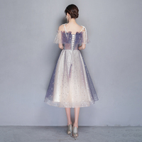 Blue tulle sequins short prom dress party dress - Thumbnail 2