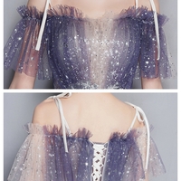 Blue tulle sequins short prom dress party dress - Thumbnail 4