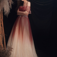 Burgundy Sequins Long Prom Dress Formal Dress - Thumbnail 1