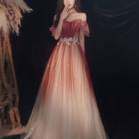 Burgundy Sequins Long Prom Dress Formal Dress - Thumbnail 6