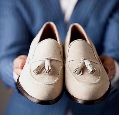 Men's Decent White Tassels Loafer Handmade Occasion Suede Shoes
