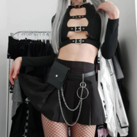 Sexy Hollow Out Buckle Design Black Gothic Punk Crop Top - Thumbnail 5