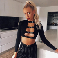 Sexy Hollow Out Buckle Design Black Gothic Punk Crop Top - Thumbnail 6