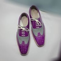 men's 2 Tone Purple Gray leather shoes Men Dress Formal Wing Tip Shoe - Thumbnail 1