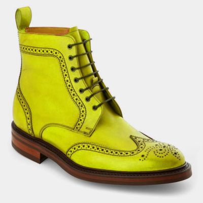 Mens casual wear yellow leather oxfords broue lace up ankle handmade boot - Thumbnail 3