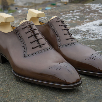 Mens dark brown leather oxfords brogue formal lace up shoes - Thumbnail 3