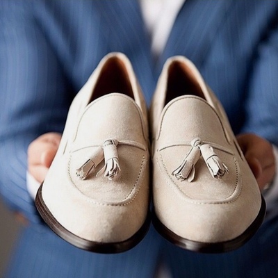 Men's decent white tassels loafer slips on handmade occasion suede shoes - Thumbnail 3