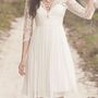 Knee length Long Sleeve V-neckline Vintage Lace Wedding Dress,516-1