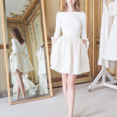 Short wedding dress,3/4 sleeve wedding dress, long sleeve short engagement dress,520