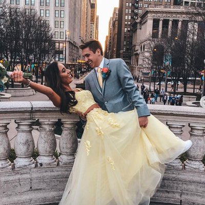 Chic spaghetti straps tulle two piece prom dresses a-line 3d lace appliques yellow prom dresses zipper up long formal dresses,526