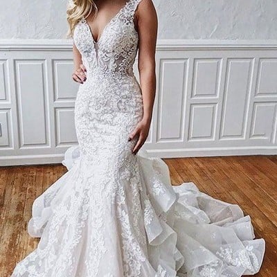 Mermaid lace wedding dress,mermaid open back wedding dress,531