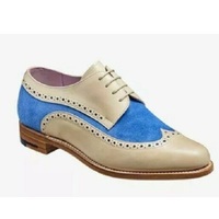 Pure Handmade Hash Off White Leather & Blue Suede Lace up Shoes for Men's - Thumbnail 1