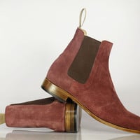 Men Pink Chelsea Boots, Men Ankle Boot, Men Dress Boots - Thumbnail 3