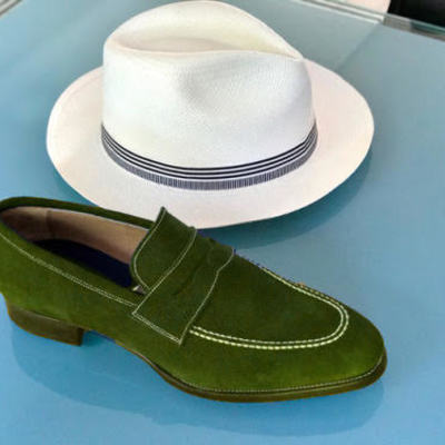 New handmade men green loafer suede formal shoes