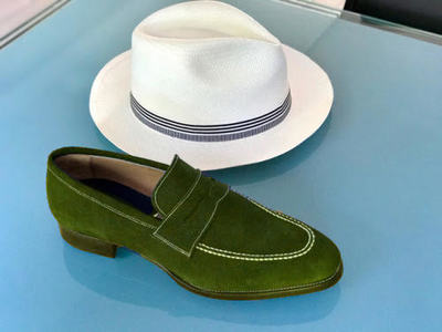 New Handmade Men Green Loafer Suede Formal Shoes