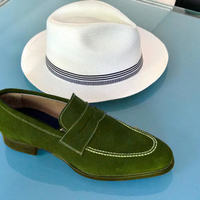 New Handmade Men Green Loafer Suede Formal Shoes - Thumbnail 1