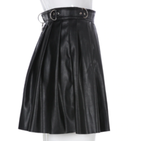 PU Leather Black Pleated Skirt - Thumbnail 5