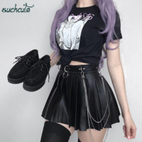 PU Leather Black Pleated Skirt - Thumbnail 2