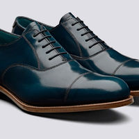 Appealing Navy Blue Special Design Genuine Leather Men Oxford Formal Dress Shoes - Thumbnail 4