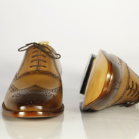 Bespoke Brown Wing Tip Shoes, Men's Dress Formal Luxury Leather Shoes - Thumbnail 3